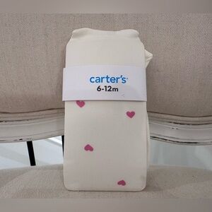 🤍 6~12 Mth Baby Ivory~Cream Pink Heart Print Tights NWT
